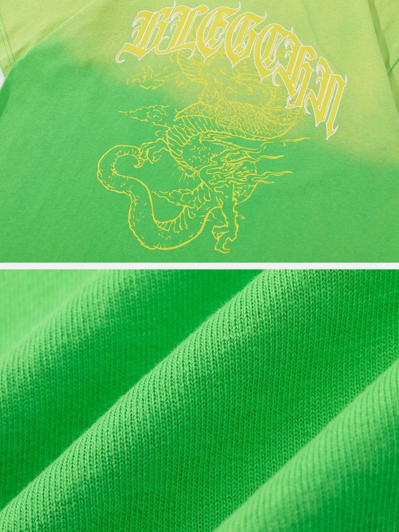 T Shirts Aelfric Eden Gradient Dragon Print Tee Vert | OIB-54555921